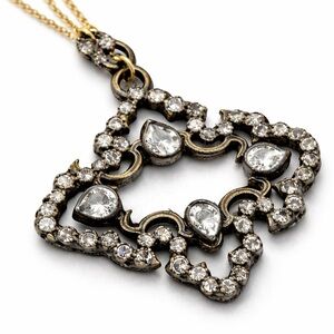 Armenta Diamond Pendant Necklace 18K Gold Mixed Metal Pavé Pear Cut